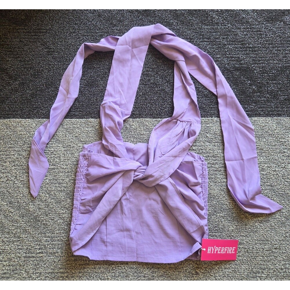 HYPERFIRE Women's Purple Tie Front Bow Accent Wide Strap Cropped Tank Top L